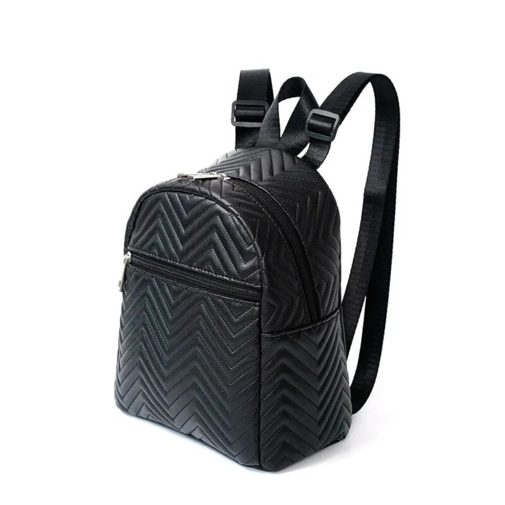 Fashion padded backpack for women, Black. Medium size.